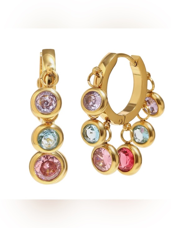 Anthropologie Jewelry - Crystal Charm Hoop Earrings – Gold Plated Stainless Steel